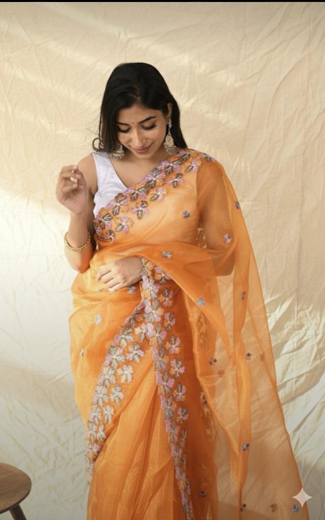 Pure Organza Silk Embroidered Saree
