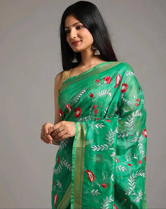 Kota Linen Silk Embroidered Saree