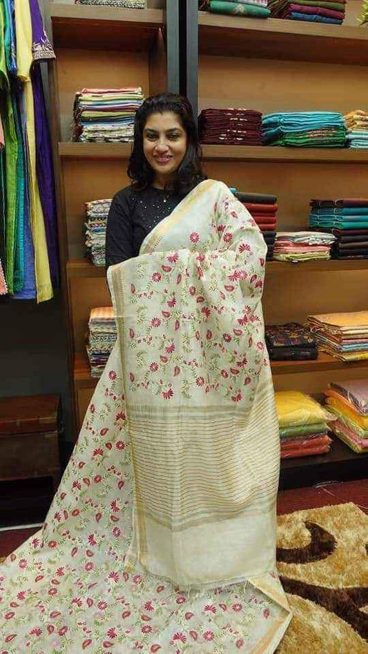 Kota Linen Silk Embroidered Saree