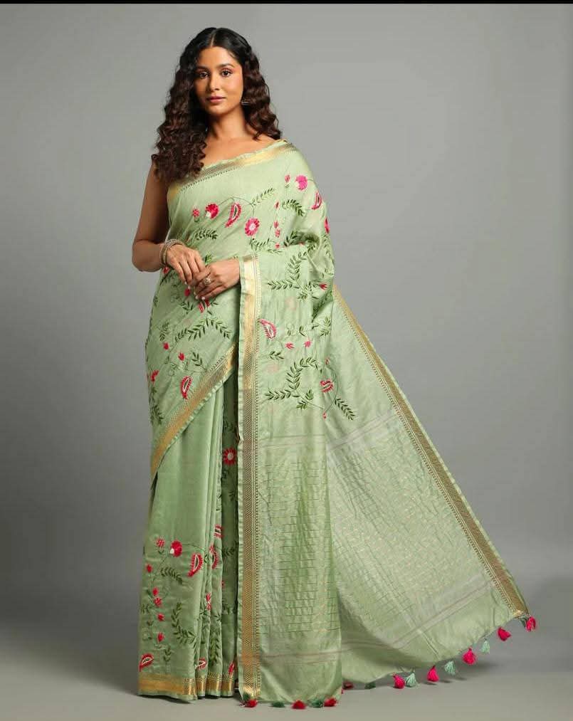 Kota Linen Embroidered Saree