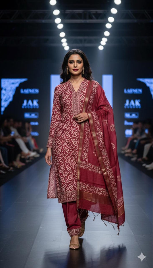 Elegant Batik Print Semi Tussar Silk Churidar Material