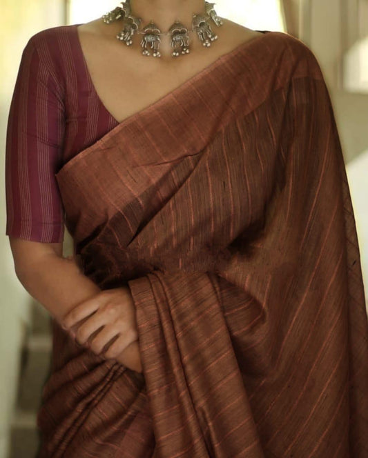 Semi Ghicha Silk Handwoven with Striped Saree.