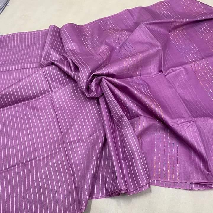 Elegant Semi Tussar Silk Stiped Saree with Festive Flag Pallu