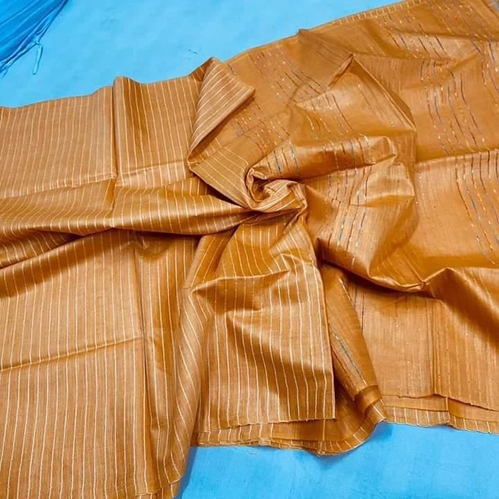 Elegant Semi Tussar Silk Stiped Saree with Festive Flag Pallu