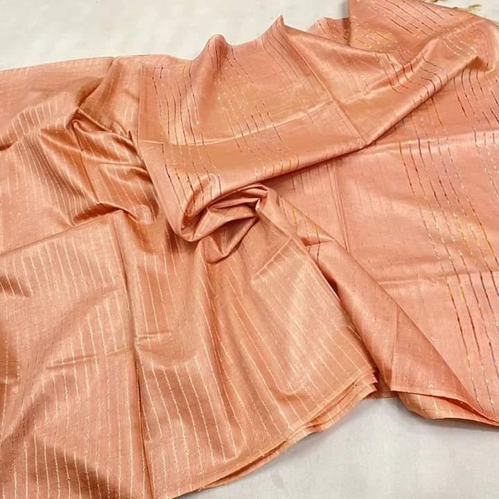 Elegant Semi Tussar Silk Stiped Saree with Festive Flag Pallu