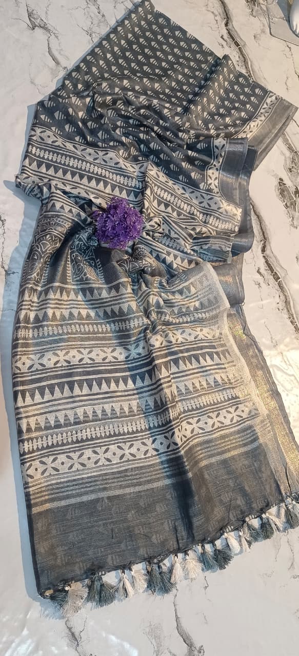 Bhagapuri Cotton Silk Printed Saree with Blouse Piece