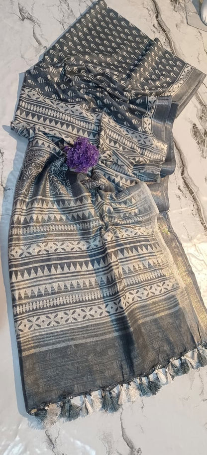 Bhagapuri Cotton Silk Printed Saree with Blouse Piece