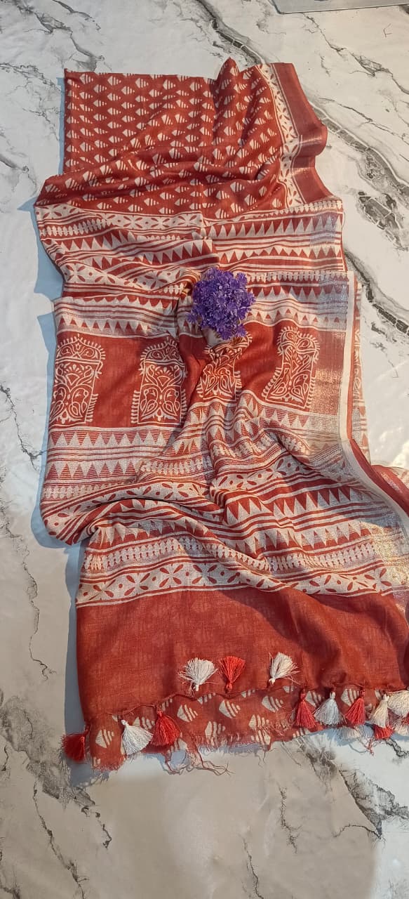 Bhagapuri Cotton Silk Printed Saree with Blouse Piece