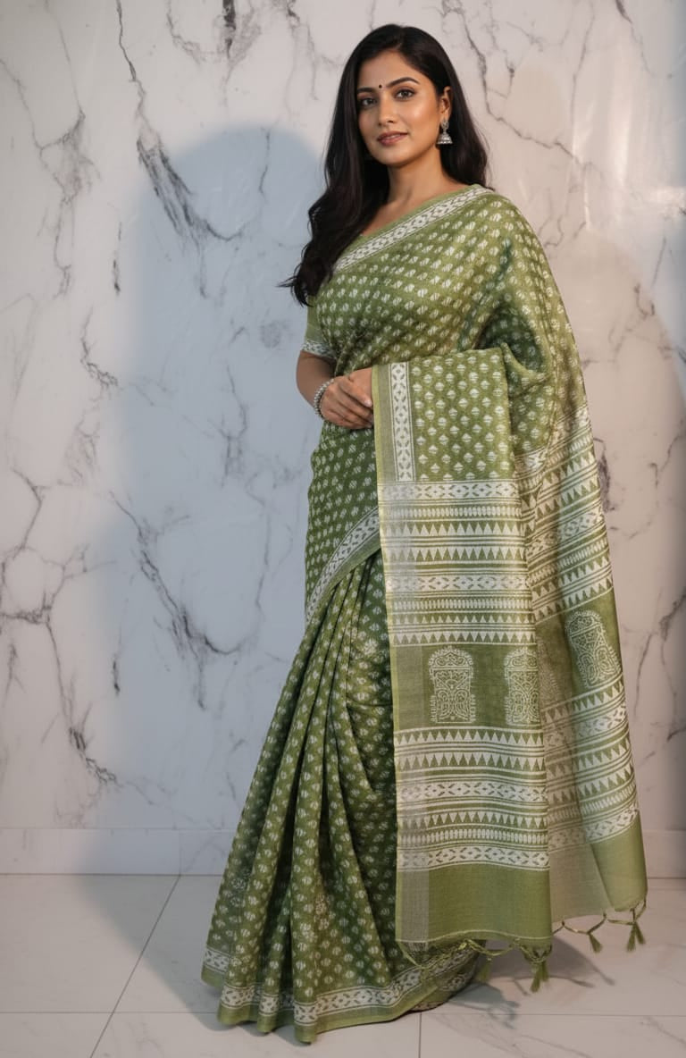 Bhagapuri Cotton Silk Printed Saree with Blouse Piece