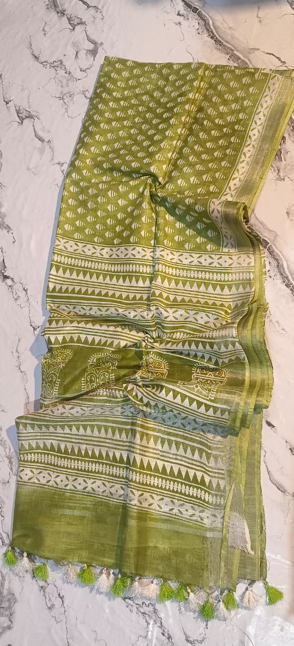 Bhagapuri Cotton Silk Printed Saree with Blouse Piece