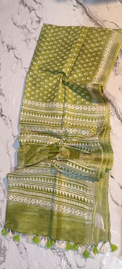 Bhagapuri Cotton Silk Printed Saree with Blouse Piece