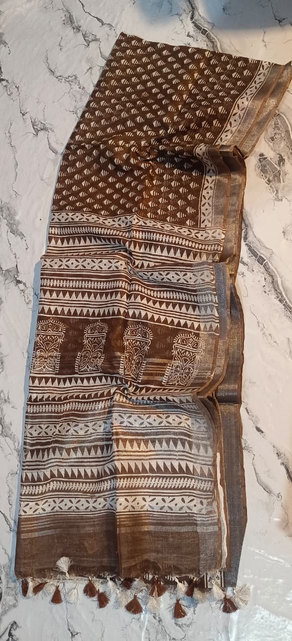 Bhagapuri Cotton Silk Printed Saree with Blouse Piece