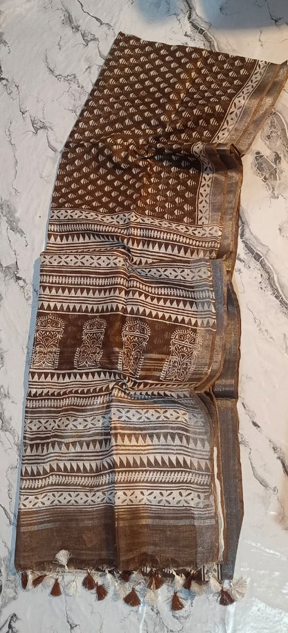 Bhagapuri Cotton Silk Printed Saree with Blouse Piece