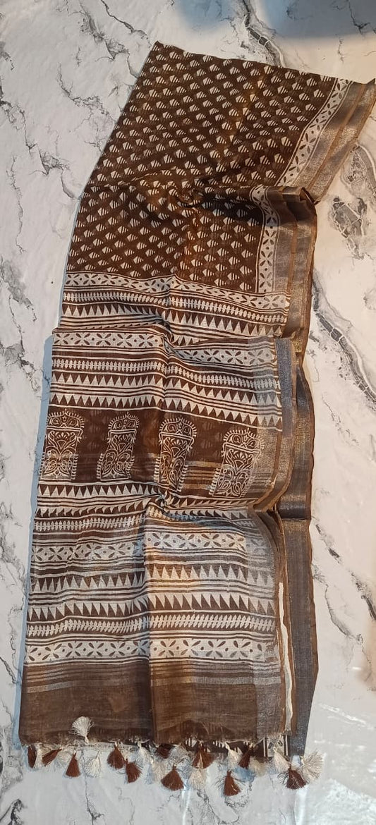 Bhagapuri Cotton Silk Printed Saree with Blouse Piece