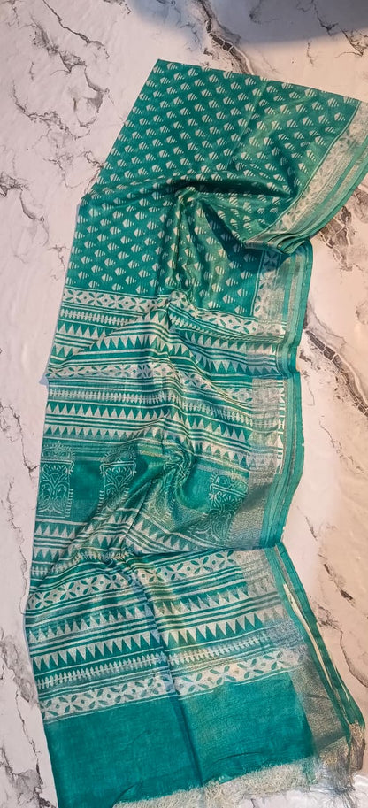 Bhagapuri Cotton Silk Printed Saree with Blouse Piece