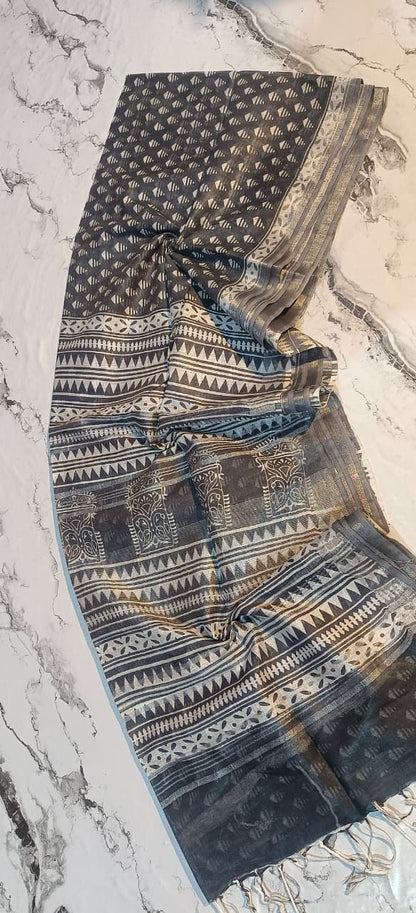 Bhagapuri Cotton Silk Printed Saree with Blouse Piece