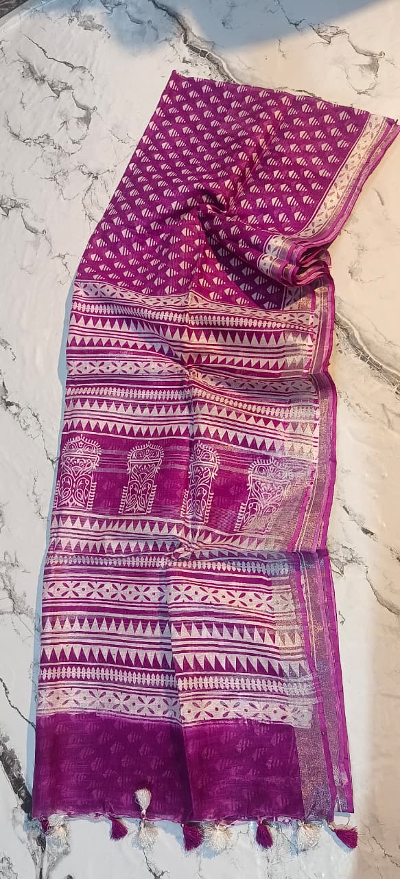 Bhagapuri Cotton Silk Printed Saree with Blouse Piece