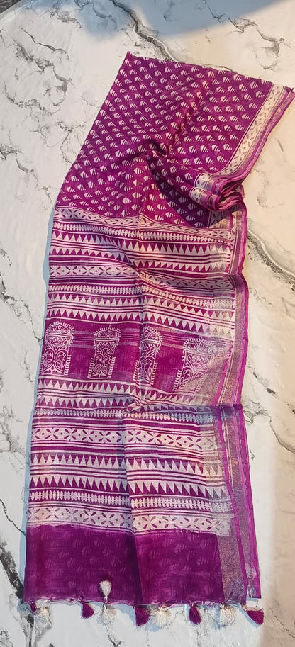 Bhagapuri Cotton Silk Printed Saree with Blouse Piece
