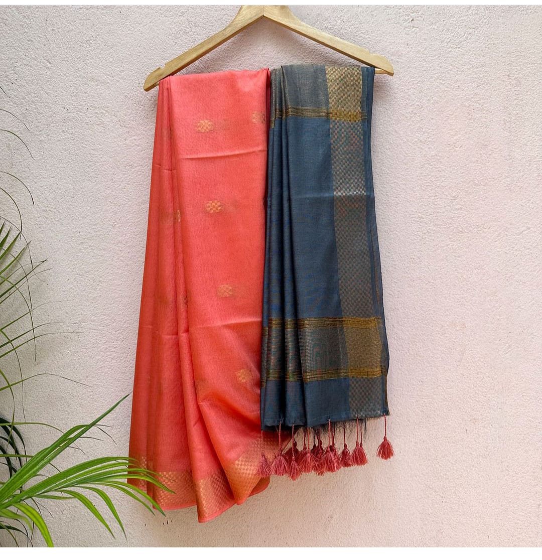 Premium Semi Tussar Silk Saree in dual tone with Zari work