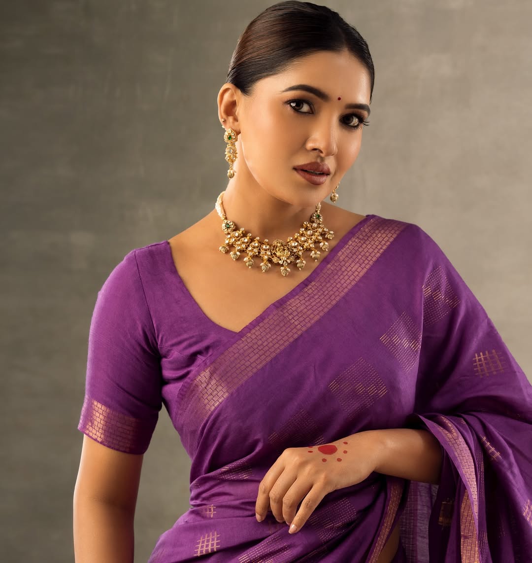 Purple Semi Tussar Silk saree Zari woven