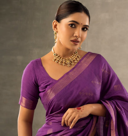 Purple Semi Tussar Silk saree Zari woven