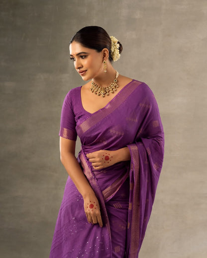 Purple Semi Tussar Silk saree Zari woven