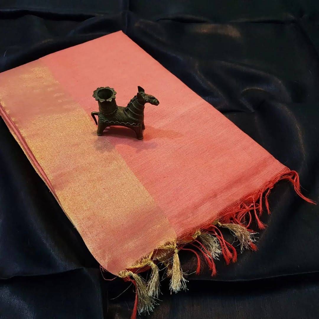 Premium Bhagalpuri Soft Silk Saree with Traditional Antique Zari Border