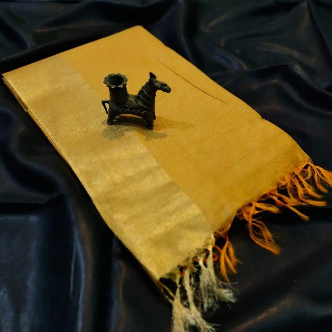 Premium Bhagalpuri Soft Silk Saree with Traditional Antique Zari Border